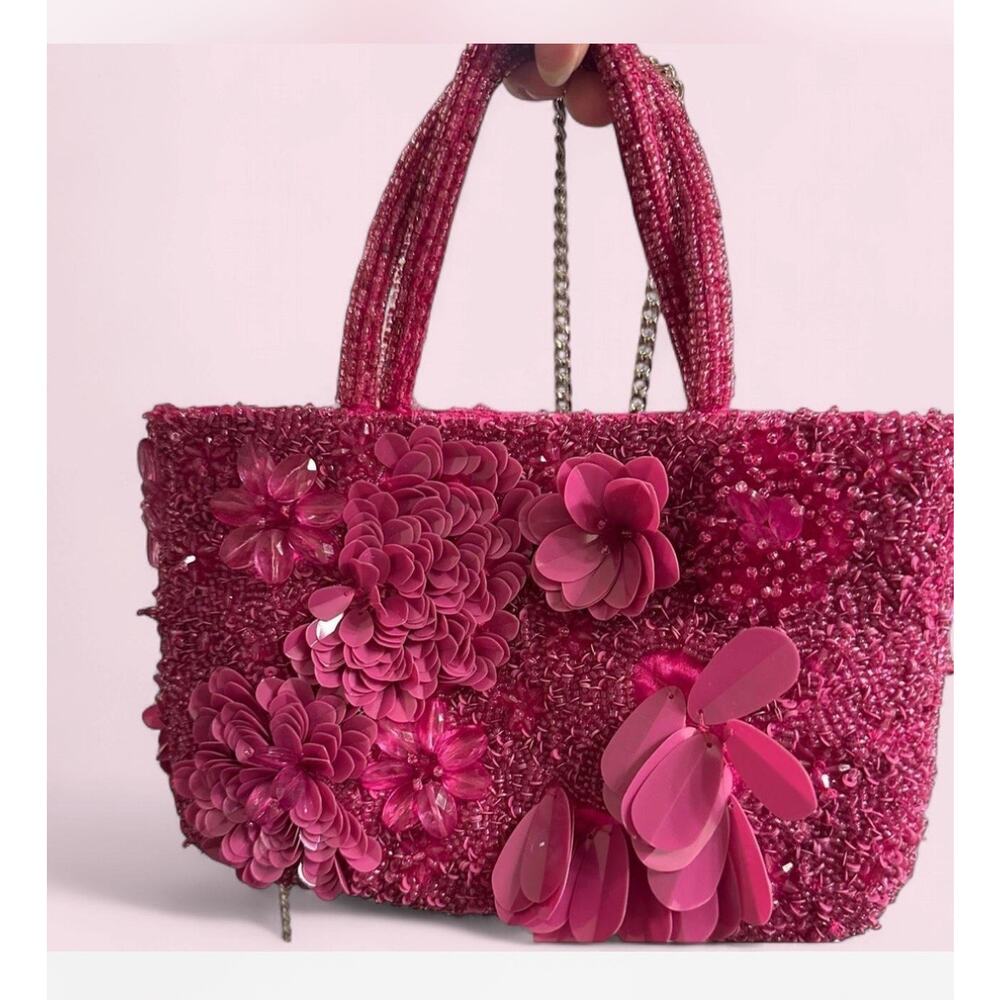 Tik Tok Viral Handcrafted In India Floral Tote Beaded Bag New Rare